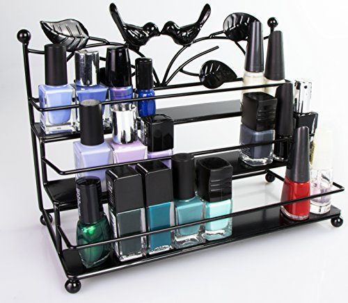 Grinscard Kosmetik Organizer 3 Ablagen - Schwarz 26 x 21 x 13 cm - Kosmetikregal Nagellack Aufbewahrung Präsentation