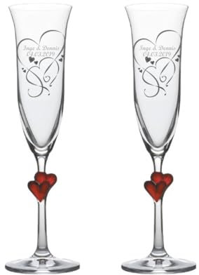 Sektgläser Champagnergläser L'Amour, Sektkelch, Sektflöte 2er Set mit Gravur persönliches Geschenk zur Hochzeit, Jahrestag, Valentinstag, Herz:rot