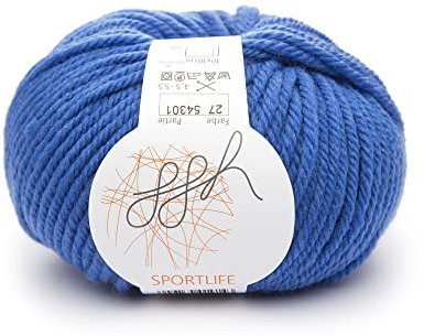 ggh Sportlife - 100% Schurwolle (Superwash - maschinenwaschbar) - Wolle zum Stricken und Häkeln geeignet - Farbe 027 - Saphirblau