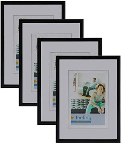 Becker & Hach 4er Set Bilderrahmen 10x15 Kunststoff schwarz Echtglas