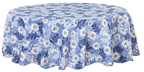 sourcing map Tischdecke Tischtuch Tischwäsche abwaschbar rund frühling wasserdicht, öldicht, schmutzabweisend Blumenmuster Weiße Chrysantheme Rund 180cm