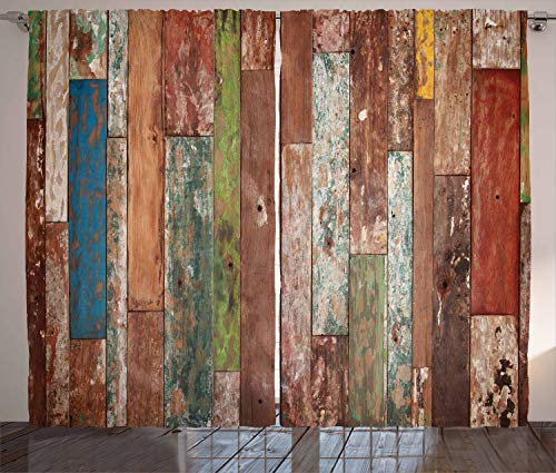 ABAKUHAUS Rustikal Rustikaler Vorhang, Schmutz-Art-Design-Planks, Wohnzimmer Universalband Gardinen mit Schlaufen und Haken, 280 x 225 cm, Sepia Mehrfarbig
