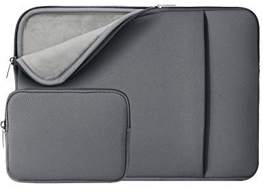 RAINYEAR Funda para portátil de 13 Pulgadas con Bolsa de Accesorios de Bolsillo para MacBook Air 13 Pulgadas M4 M3 M2 M1, Funda para MacBook Pro de 13,3 y 14 Pulgadas(Gris,Versión Mejorada)