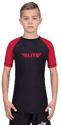Elite Sports Kids Jiu Jitsu BJJ Rash Guard, Short Half Sleeve Compression Shirt for Youth Boys Girls Sports Nogi Training