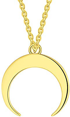 JO WISDOM Damen Halskette mit Sichel Mond Anhänger Astro in 925 Sterling Silber mit gelb vergoldet, 42+3 cm lang,Schmuck für Frauen