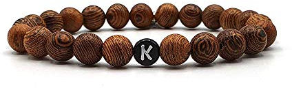 KARDINAL WEIST Holz Partnerarmband, Armband mit Buchstabe Personalisiert, Personalisierbare Perlen Armbänder für Pärchen, Perlenarmband für Paar