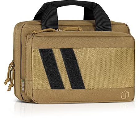 Savior Equipment Specialist Series Tactical Double Scoped Handgun Firearm Case Pistol Bag For Outdoor Hunting Shooting Range, Lockable Compartment (Dark FDE, 13 x 9 Double Pistol Case)