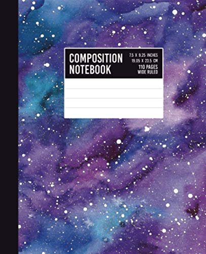 Composition Notebook: Purple Starry Universe Paint Swirls - Wide Ruled Lined Paper Journal - 7.5 x 9.25 - 110 Pages (Wide Ruled Notebooks)
