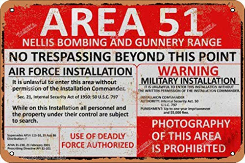 Area 51 Nellis Bombing and Gunnery Range Eisen, 20 x 30 cm, Vintage-Look, Dekoration, Schild für Zuhause, Küche, Badezimmer, Bauernhof, Garten, Garage, inspirierende Zitate, Wanddekoration