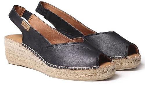 Espadrille compensée en Cuir pour Femme - BERNIA-P - Noir, 36 EU