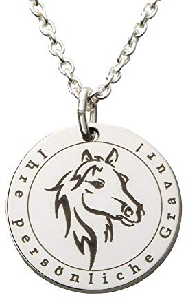 JUWEDI Pferde Halskette - echt Silber 925 - Mit Gravur - Pferdeschmuck Anhänger Kette für Damen und Mädchen - Das perfekte Geschenk