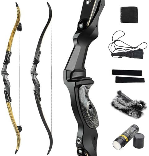 SHARROW 60 Zoll Bogenschießen Takedown Recurve Bogen ILF Wurfarme und Bogen Riser Amerikanischer Jagdbogen Erwachsene Sportbogen 30-60lbs für Outdoor-Jagd Schießen (60lbs, Typ 1:Schwarz)