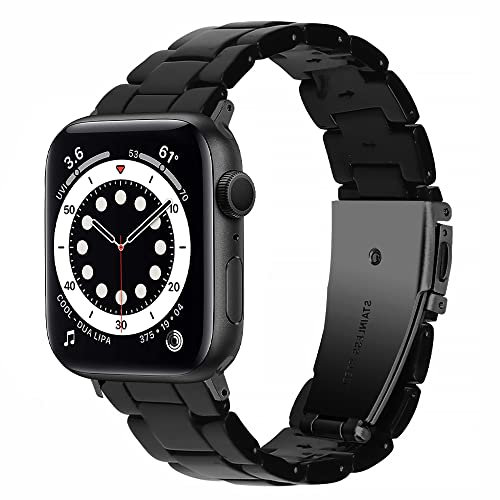OCEBEEC Resin Bands Compatible with Apple Watch 38mm 40mm 41mm 42mm 44mm 45mm, Light Resin Strap Bracelet Replacement for iWatch SE Series 7/6/5/4/3/2/1 Women Men (Black, 38mm/40mm/41mm)