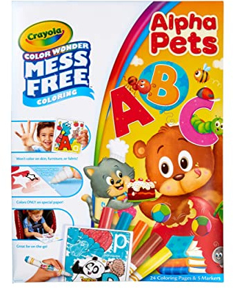 Crayola Color Wonder Alpha Pets, Mess Free Coloring for Toddlers, 24 Coloring Pages & 5 Mess Free Markers, Gift for Kids, Ages 3, 4, 5, 6