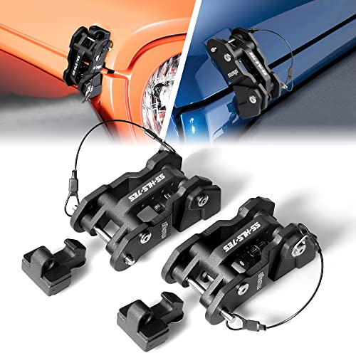 MWNYO Chiusure per cofano in alluminio di ricambio per Jeep Wrangler JK/JKU 2007-2017, JL/JLU 2018+ e Jeep Gladiator 2020+ con verniciato (nero, 1 paio), MWNYO-HL220111