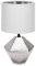 LED Universum Tischleuchte Tischlampe Nachttischlampe Leseleuchte aus Keramik mit Stoffschirm, E14 Sockel, rund silber weiß klein - 3157