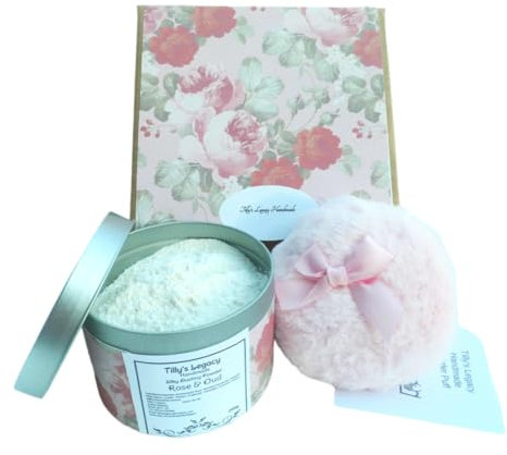 Larger Size 200g Rose and Oud Silky Dusting Powder with a Mini Puff. Talc Free. Gift Boxed. Gift for Her