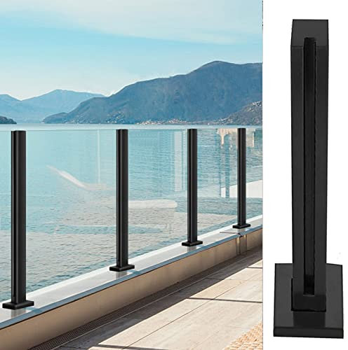Glasgeländer Glasklemmen Pfosten Mit Schwarzen Paneelen Für Pool, Terrasse/Patio/Flur, Edelstahl 5x5cm Quadratischer Geländerzaun, Für 10-12 Mm Basisschienenhalterungen Aus Gehärtetem Glas, Mittel ( C