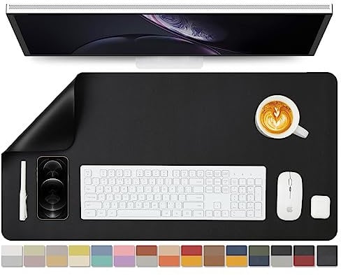 HOMIEAZICOZI Doppelseitige Leder wasserdichte Schreibtischunterlage für Büro und Zuhause - Ideal für große Mausunterlage und Schreibtischunterlagen auf Schreibtischen (Schwarz + Schwarz, 80 x 40 cm)