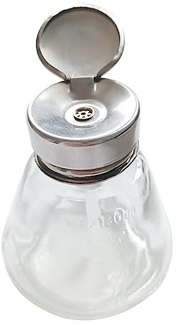 HugeDE 180ml Glass Alcohol Push Down Bottle Liquid Pump Dispenser Toner Container Makeup Nail Polish Remover Storage Jar with Flip Top Cap