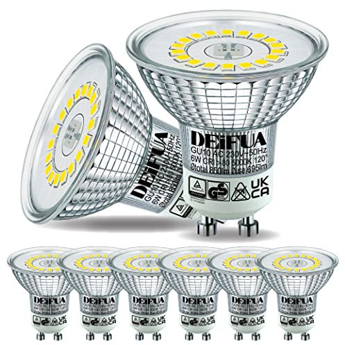 DEIFUA GU10 LED Lampe Tageslichtweiß 5000K 6W 850 Lumen Ersetzt 90W PAR16 Halogen Leuchtmittel, 6er-Pack, Nicht Dimmbar Reflektorlampen, Flimmerfrei Strahler, Abstrahlwinkel 120° Spot Birnen