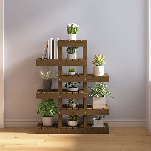Festnight Pflanzenständer Honigbraun Blumenständer Holz Blumenregal aus Holz Pflanzenständer Holz Garten Eck-Pflanzenregal Blumentreppen Pflanzenregalen Pflanzenregal Blumentreppe 85x25x109,5 cm