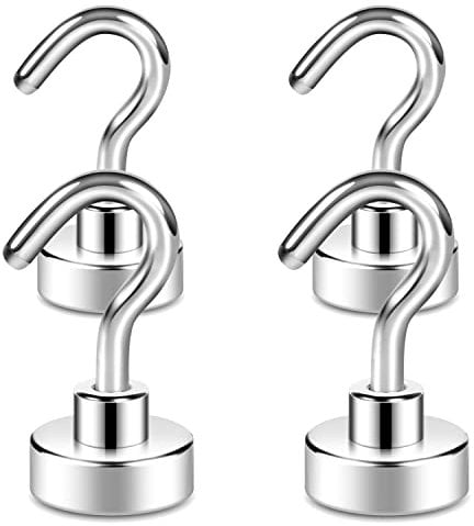 Neosmuk Magnetic Hooks, 22lb+ Extra Strong Magnet with Hook for Fridge,Heavy Duty Cruise Hook for Ceiling,Small Magnetic Holder for Van, Tool(White, Pack of 4)