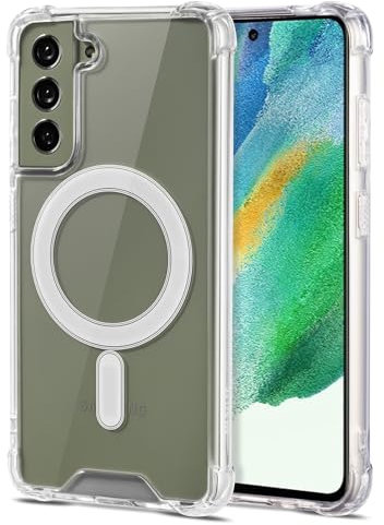 JProtect für Samsung Galaxy S21 FE Hülle für Magsafe (TOP Schutz & Magnetkraft) Magnetische Handyhülle Transparent für Samsung S21 FE - Hülle Magnet für MagSafe Zubehör Case Stoßfest