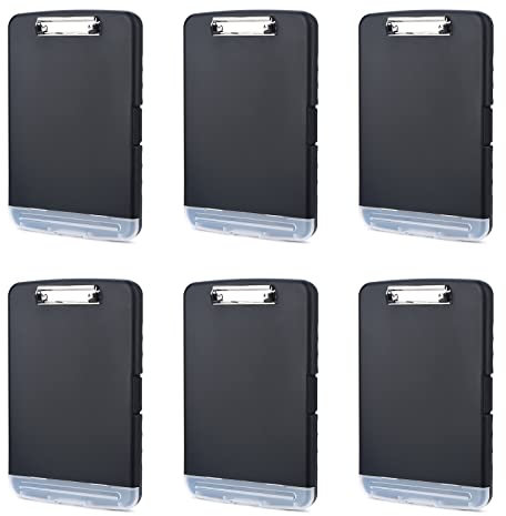 ZCZN 6 Pack Plastic Clipboard with Storage, A4 Clipboard Folder with Separate Pen Holder, Black