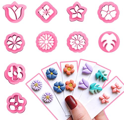 Keoker Emporte-pièces en argile florale – 10 formes de clous en forme de fleur pour la fabrication de bijoux, petits emporte-pièces en argile polymère pour boucles d'oreilles