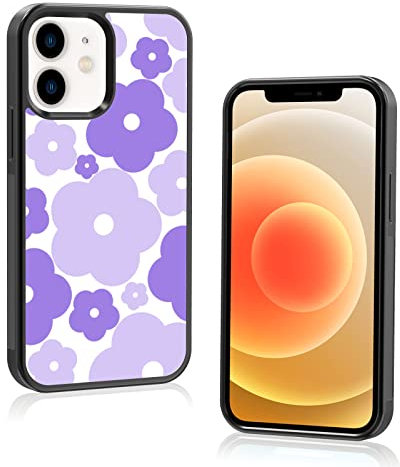 Axulimin for iPhone 12 Mini Case Cute Kawaii Purple Flower Floral Aesthetic Phone Case for Girls Preppy Women - 5.4 Inch