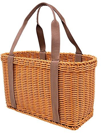 BEIJIALY Rattan Shopping Basket, Market Basket, Woven Straw Basket Rattan Woven Basket with Handles, Rattan Tote Basket, Willow Woven Picnic Hamper Picnic Basket Handmade Wicker Bag (L)