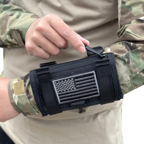 Taktische Armkarten-Hülle, Shooter-Armbandhülle und Handgelenk-Kartenhalter, Dope-Kartenhalter mit transparenten Fenstern für Schießstandkarten und Einsatzdaten, Schwarz