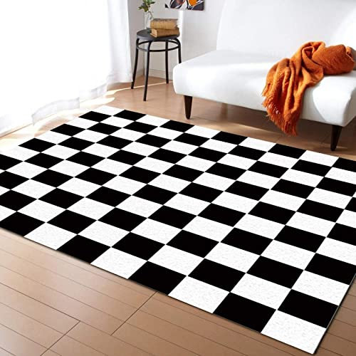 PAJEON Tapis de Design Drapeau De Course Noir Et Blanc à Carreaux, 60 x 90 cm Tapis Moquette de Chambre à Poils Ras, Paillasson Intérieur - pour Chambre à Coucher de Salon