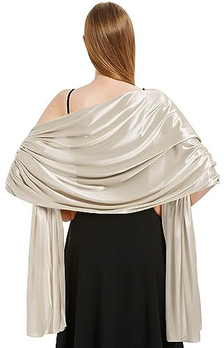 heekpek Schal Damen Leicht Seidensatin Schal Stola Damen Elegant Übergroßer Stola Festlich Umschlagtuch Damen Glitzer Lang Schal für Ganzjährig, Grau beige