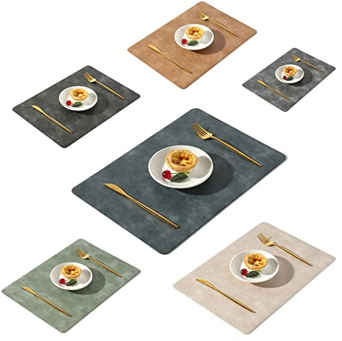 UnivoColors Tischsets aus gewaschenem Rindsleder, PU-Leder, hitzebeständig, wasserdicht, abwischbar für Party-Dekoration (Schwarz + Blau + Grau + Kamel + Beige + Grün)