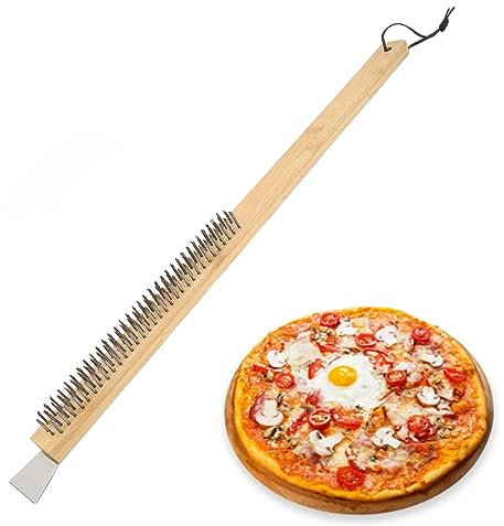 Cepillo para Horno de Pizza, Cepillo de Alambre Resistente Al Calor con Raspador 22,6 Pulgadas Cepillo para Pizza Fácil de Limpiar Mango Largo Cepillo de Piedra para Pizza Fácil