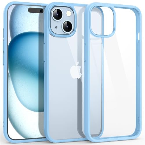 Supdeal Shockproof Clear Case for iPhone 15 Plus, [Not Yellowing] [10FT Military Drop Protection] Hard Clear Back Silicone Edge Four Corner Airbags Drop Phone Cover, 6.7 inch, Light Blue