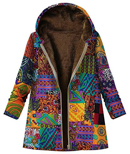 rtdgcv Frauen-Winter-Weinlese-warme gedruckte Taschen dickerer Reißverschluss-mit Kapuze Mantel Outwear Damen Mantel Flieder