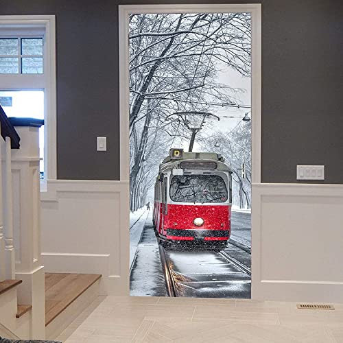 Türtapete Selbstklebend U-Bahn-Gleis Des Roten Zuges 85 X 215 Cm Türtapete Selbstklebend Türfolie Türposter 3D Vinyl Folie Türdeko Tapete Wandbild Türtattoo - Kinderzimmer Wohnzimmer Küche Schlafzimm