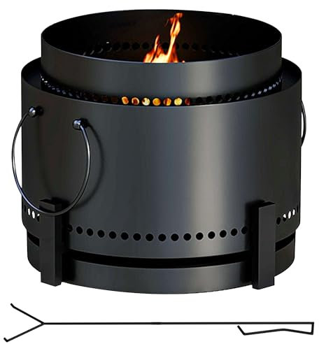Outsunny Hoguera sin Humo con recogedor de Cenizas, Hoguera portátil de leña de 37 cm con póquer para jardín, Camping, Fiesta de Hoguera, Metal, Negro
