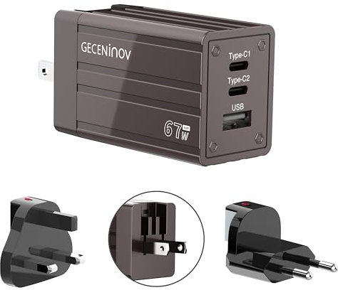67W Chargeur Rapide 3 Port in 1 67w USB-C Netzteil avec Prises UK, EU et US, Compatible avec IPhone 16/15 Pro Max, IPad, MacBook Pro/Air, Galaxy S24/S23 et Autres Appareils USB-C