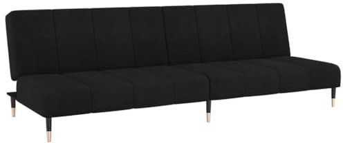 vidaXL Schlafsofa 2-Sitzer, Schlafcouch für Wohnzimmer Heimkino Büro, Gästebett mit Holzrahmen, Sofabett Tagesbett Couch Sofa Ausziehbar, Schwarz Samt