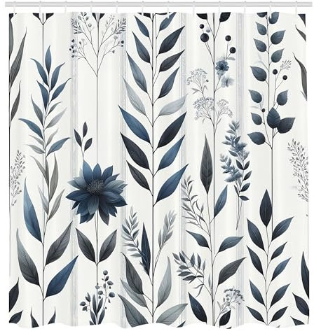 ABAKUHAUS Bleu Marine Rideau de Douche, Motifs Feuillés Et Floraux Monochromatiques Boho Simplistes, Material Resistente al Agua Durable Estampa Digital, 175 cm x 200 cm, Bleu Pétrole Foncé et Gris
