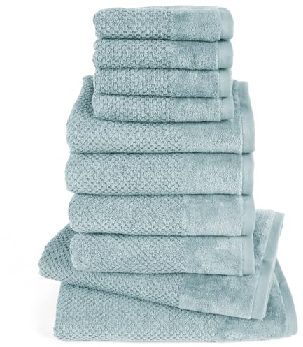 Pure Label Handtuch Set 10tlg 2xDusch 4xHand 2xGäste 2xWasch Türkis | 100% Baumwolle, weich & saugstark - Waschbar bis 60∘C, trocknergeeignet