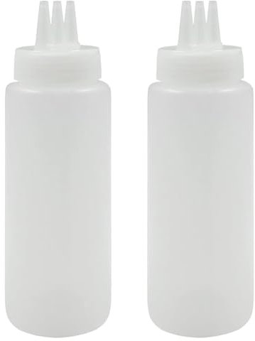 KOMUNJ Set of 3 Three Hole Squeeze Sauce Bottles Sauces Spice Pot Salad Bottle Pourer with 3 Spray Nozzles, Squeeze Bottle, Leak-Proof, with Measuring Scale, 450 ml