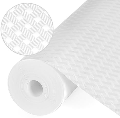 Origuuds Tapis Fond de Tiroir, Tapis de tiroir Non-Adhésif Antiderapant, Tapis de Frigo Peut être Coupé en Taille pour Protection Tiroir Placard Cuisine (Blanc/40cm x 600cm)