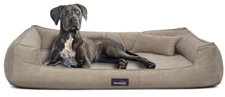 tierlando® Orthopädisches Hundebett Bruce mit abnehmbarem und waschbarem Velours-Bezug, Hundesofa ideal für mittelgroße und große Hunde Größe: 110x90cm | Farbe: 14 Beige