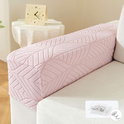 FANSU 2 Pezzi Copribraccioli per Divani, Jacquard Foglie Copribraccioli Poltrona Copri Braccioli Divano Elasticizzato Proteggere Antiscivolo Elasticizzati per Poltrone Divani (Rosa)