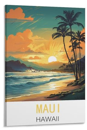 KmoNo Maui Hawaii Vintage-Reiseposter, 30 x 45 cm, Wanddekoration, Gemälde, Leinwand, Wandkunst, Wohnzimmer, Poster, Schlafzimmer